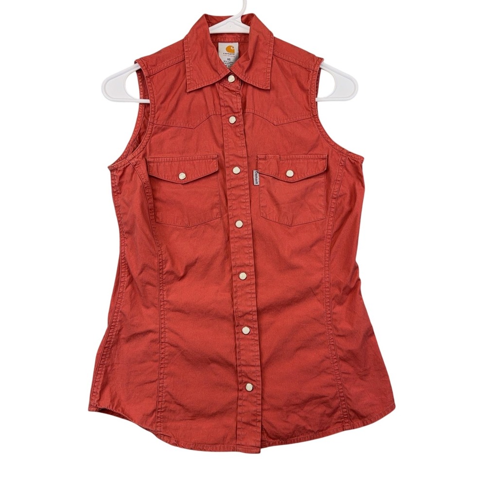 Carhartt Shirt Womens XS Red Sleeveless Snap Front Western Workwear Top